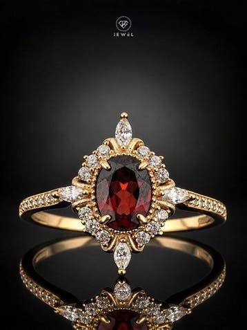 Zonder minimumprijs - Ring Granaat cocktailring - 925 zilver, Nieuw