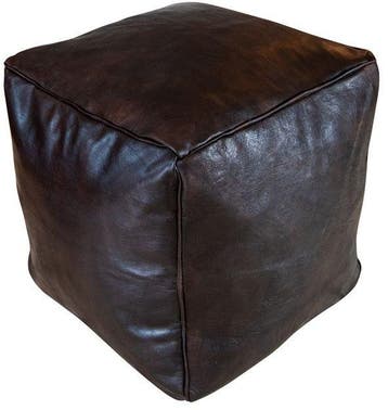 Vierkante Poef Leder - Donker Bruin, Verzenden, Nieuw