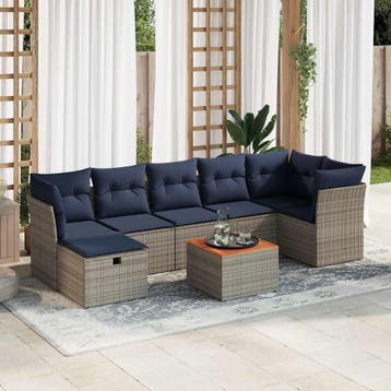 vidaXL 8-delige Loungeset met kussens poly rattan grijs, Verzenden, Nieuw, Loungeset