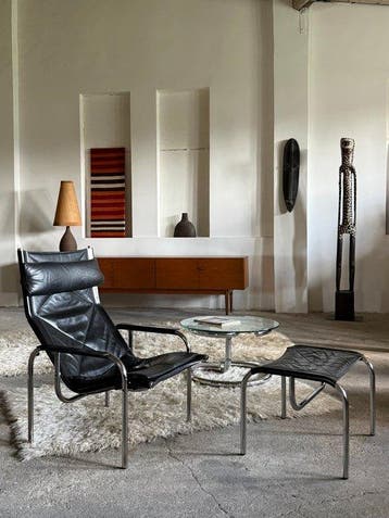 Strässle - Hans Eichenberger - Fauteuil - Leer, staalbuis,