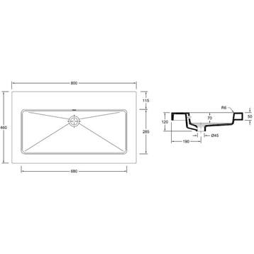Wiesbaden Kera Wastafel Enkel zonder Kraangat - 80x46x5cm -, Doe-het-zelf en Verbouw, Sanitair, Ophalen of Verzenden, Nieuw