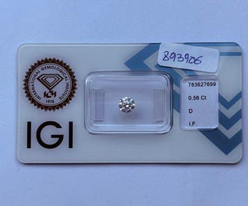 1 pcs Diamant (Natuurlijk) - 0.56 ct - Rond - D (kleurloos), Nieuw
