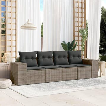 vidaXL 4-delige Loungeset met kussens poly rattan grijs, Verzenden, Nieuw, Loungeset
