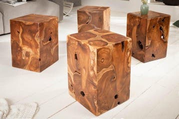 Massieve bijzettafel SQUARE 30cm teakhouten kubuskruk -, Ophalen of Verzenden, Nieuw