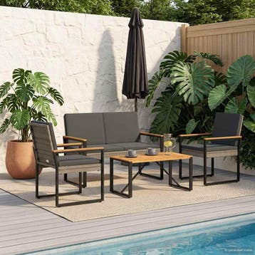 vidaXL Buitenmeubelset 4 st Grijs en Donkergrijs poly rattan, Verzenden, Nieuw, Rotan, 4 zitplaatsen