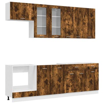 vidaXL Keukenblok LYON 8 st Gerookt eiken Bewerkt hout, Verzenden, Nieuw, Bruin