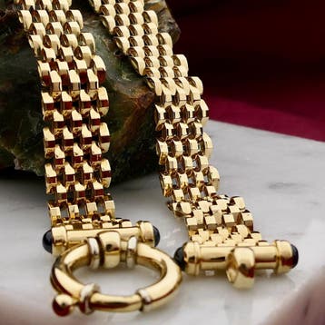 Gouden panterschakel collier met saffier | 45 cm (Armband), Sieraden, Tassen en Uiterlijk, Gebruikt, Ophalen of Verzenden, Met edelsteen