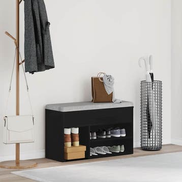 vidaXL Schoenenbank 80 x 30 x 45 cm Bewerkt hout Zwart Eiken, Huis en Inrichting, Verzenden, Nieuw