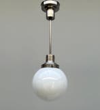 Plafondlamp - Vernikkeld messing, Opaline glas