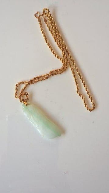 Zonder minimumprijs - Borstornament - 9 kt. Geel goud, Jade