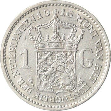 Nederland. Wilhelmina. 1 Gulden 1916 KWALITEIT (Zonder