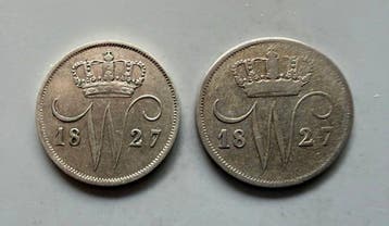 Nederland. Willem I. 10 Cents 1827 Utrecht en 1827 Brussels
