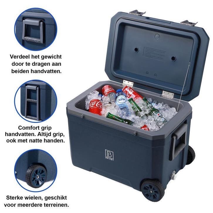 Brisby Verrijdbare Koelbox - Frigobox - 45 Liter BLAUW SET, Caravans en Kamperen, Koelboxen, Koelbox, Nieuw, Koelelement, Ophalen of Verzenden