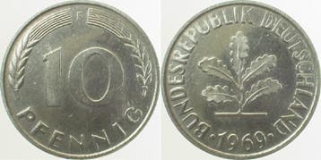 1969f Duitsland 10 Pfennig Probe 1969 F Fe Cu/ni plattier..., Verzenden