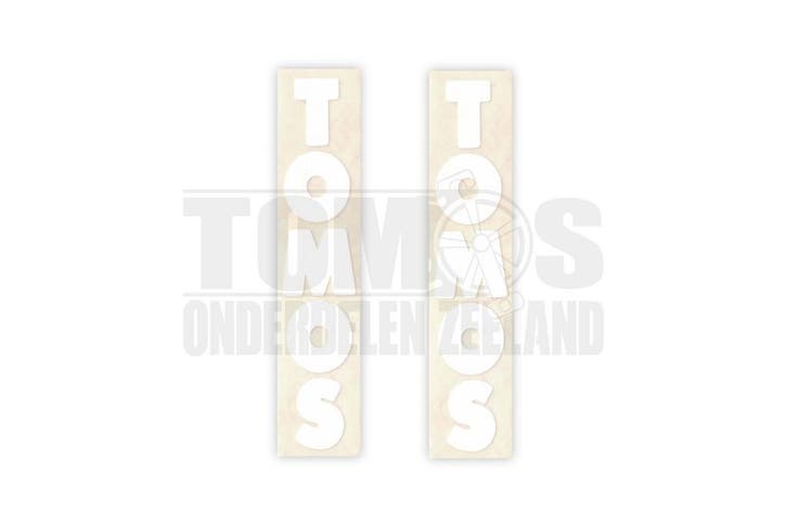 Tomos Sticker voorvork onderpoot wit 2 stuks 7.5x1.5cm or..., Fietsen en Brommers, Brommeronderdelen | Algemeen, Nieuw, Ophalen of Verzenden