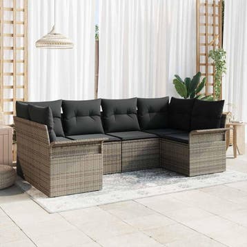 vidaXL Tuin Sofa Set met opslag 6 pcs Grijs Poly riet, Verzenden, Nieuw, Rotan, 6 zitplaatsen