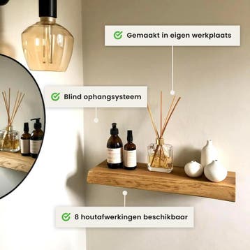 Houten wandplank  - Pure -  Groot - 4cm dik eiken - Boomstam, Verzenden, Nieuw