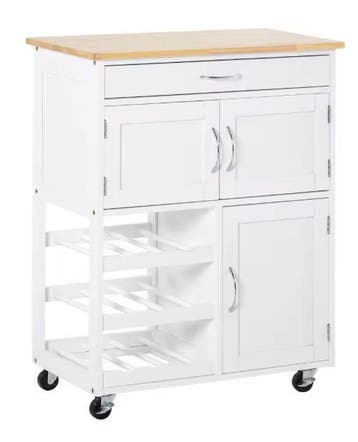 Keukenwagen met Lade, Kasten, Wijnrek en Wielen – 67x87 cm, Verzenden, Nieuw