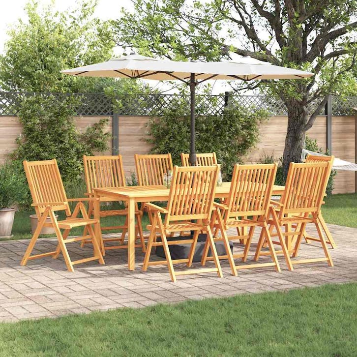 vidaXL Tuin eettafelset 9 st Bruin Massief Acaciahout, Tuin en Terras, Tuinsets en Loungesets, Nieuw, Meer dan 8 zitplaatsen, Verzenden