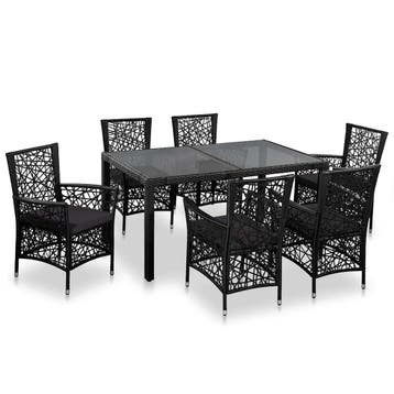 vidaXL 7-delige Tuinset poly rattan zwart, 6 zitplaatsen, Nieuw, Tuinset, Verzenden