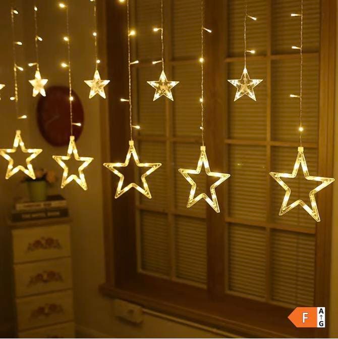LED Sterrengordijn Lichtslinger 138 LED Raamverlichting, Diversen, Kerst, Nieuw, Verzenden