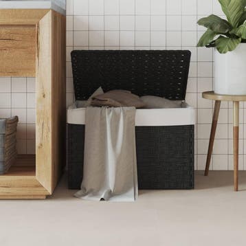 vidaXL Wasmand met deksel 55,5x35x34 cm poly rattan zwart, Verzenden, Nieuw