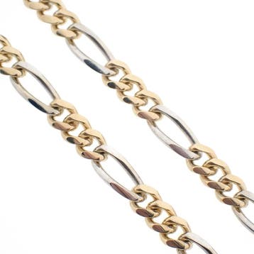 Bicolor gouden figaro schakelketting; Midas, Ophalen of Verzenden, Gebruikt, Overige kleuren, Goud