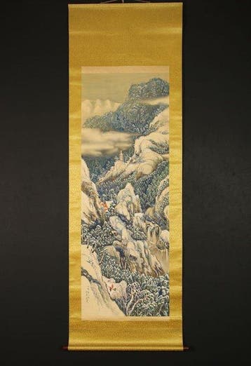 Very fine landscape scroll Travelers In Winter Snowscape,