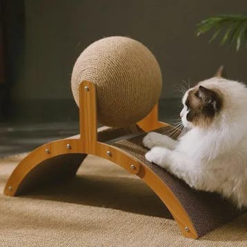 2-in-1 Kattenkrabbal met Houten Structuur en Sisal Krabplank, Verzenden, Nieuw