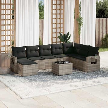 vidaXL 9-delige Loungeset met kussens poly rattan lichtgrijs, Verzenden, Nieuw, Loungeset