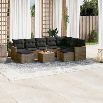 vidaXL 10-delige Loungeset met kussens poly rattan grijs, Tuin en Terras, Verzenden, Nieuw, Loungeset