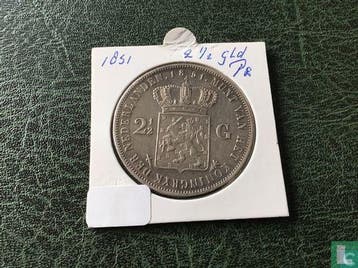 Nederland 2½ gulden 1851 (type 1), Verzenden, Overige waardes, Losse munt, Goud