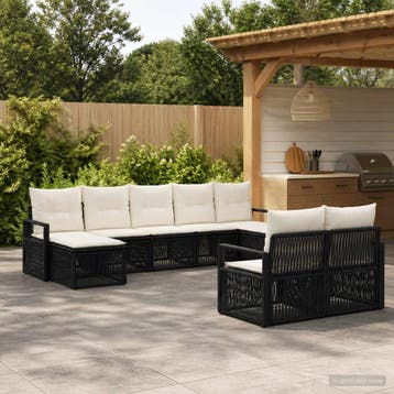 vidaXL Tuinbankenset 9 st Zwart poly rattan, Verzenden, Nieuw, Meer dan 8 zitplaatsen