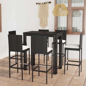 vidaXL 7-delige Tuinbarset met kussens poly rattan zwart, Verzenden, Nieuw, 6 zitplaatsen
