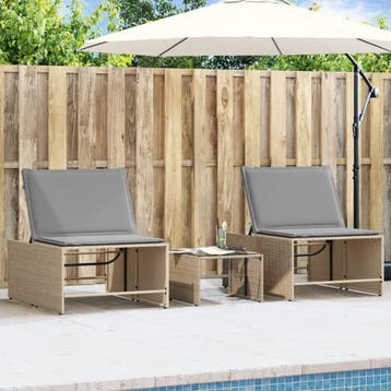 vidaXL Ligstoelen 2 st met tafel beige poly rattan, Tuin en Terras, Ligbedden, Verzenden, Nieuw