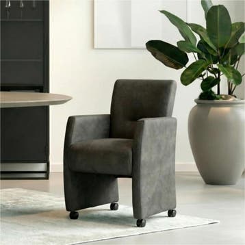 Set van 8 Leren eetkamerstoelen Pleasure - Kenia Antracite, Ophalen of Verzenden, Nieuw, Leer