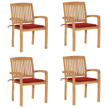 vidaXL Tuinstoelen stapelbaar 4 st met kussens massief, Verzenden, Nieuw, Hout