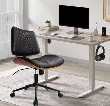 Moderne bureaustoel walnootlook pu leer zonder armleuningen, Huis en Inrichting, Bureaustoelen, Bruin, Verzenden, Nieuw, Bureaustoel