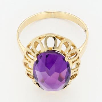 Ring - 14 karaat Geel goud - Amethist, Sieraden, Tassen en Uiterlijk, Ringen, Nieuw