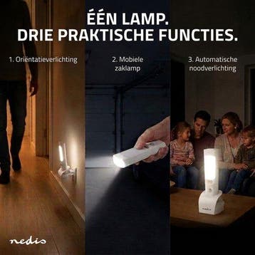 Nedis LED Oriëntatielicht en Zaklamp – Nachtlamp – Oplaadbaa, Verzenden, Zo goed als nieuw
