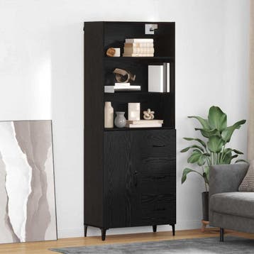 vidaXL buffetkast Zwart Eiken 69,5 x 34 x 180 cm Bewerkt, Huis en Inrichting, Kasten | Buffetkasten, Minder dan 50 cm, Verzenden