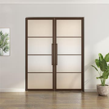 Dubbele stalen taatsdeur - 4 Vlaks - Brons - Mat glas, Minder dan 80 cm, Overige typen, Nieuw, Metaal