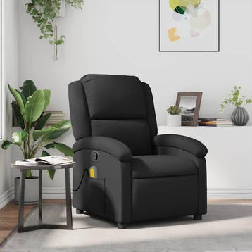 vidaXL Massagestoel echt leer zwart, Verzenden, Nieuw