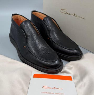 Santoni-UK6-Black Grained Leather-No Minimum!!! - Loafers -, Nieuw