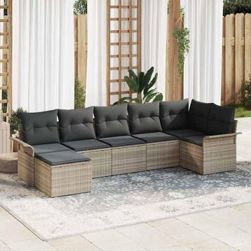 vidaXL Tuin Sofa Set 7 st Lichtgrijs poly rattan, Verzenden, Nieuw, Rotan, 7 zitplaatsen