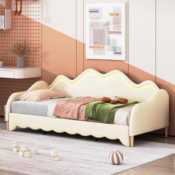 Uitschuifbaar Kinderbed 90x190 cm –Gestoffeerd LED Slaapbank, Verzenden, Nieuw