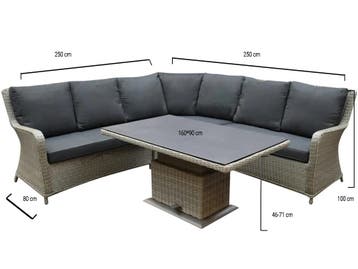 Bilbao hoek dining loungeset 4 delig grijs verstelbare tafel, Ophalen of Verzenden, Nieuw, Wicker