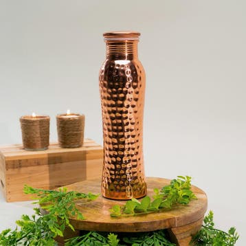 Puur Koperen Waterfles Curve Gehamerd ± 1 liter, Ophalen of Verzenden, Nieuw