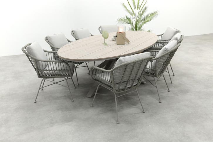 GI Margriet/Edison 8-persoons ovale tuinset 280x140 cm. -, Tuin en Terras, Tuinsets en Loungesets, Tuinset, Nieuw, Wicker, Verzenden
