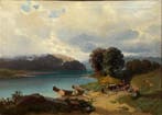 Eugène Bourgeois (1855–1909) - Paesaggio alpino con lago e